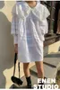 Casual Kleider 2023 Sommer Koreanischen Stil Spitze Lose Hemd Kleid Frauen Kleidung Weiß Einfache Mode Langarm