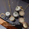 Kedjor Flower Disc Gem Stone Necklace Rose Fritillary Snowflake Box Round Pendant Winter Vintage Neck Chain for Women