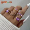 Band Ringen Paarse Strass Ring Set Geometrische Imitatie Kristal Boheemse Ringen voor Vrouwen Vintage Sieraden Bruiloft Accessoires Geschenken J230602