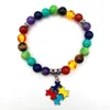 Vente chaude Ruban De Soie Coeur Rond Puzzle Bracelet 8 MM Perles Soins Autisme Bracelet 7 Chakra Pierres Précieuses Bracelet