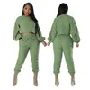 Kvinnors tvåbitar byxor Wishyear 2023 Casual Outfit Women Fleece Set Long Sleeve Crop Top och Cozy LougeWear Trouser Suits Tracksuis