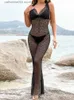 Sukienki imprezowe Omsj kołysząca się szyja z kapturem pokrywka na plażę nową sukienkę Maxi Kobiet 2023 Summer Fishless Net Net Transparent Slim Fashion Clubwear T230602