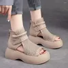 Sandalias muffin gruesas altura que aumenta el pez de pescado hueco roma alto top zapatos sapatos femininos de luxo