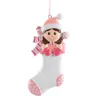 Baby Boy Girl Maculato Calza Mestiere in resina Amante personalizzato Baby Primi regali Ornamento di Natale Souvenir con sciarpa Bottiglia di latte Glitter