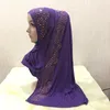 Ethnic Clothing Premium Cotton Jersey White Muslim Hijab Scarf Headcover Floral Gold Rhinestones Islamic Turban Modest Headwear S Size