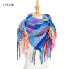 Scarves Loop Yarn Striped Plaid Polyester Long Fringed Hair For Women Jh47