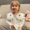 Kläder sätter våren Autumn 2 3 4 6 10 Years Toddler Kids Fashion Big Turn Down Collar Full Print Tops Baby Girls Long Sleeve Blus Shirt 230601