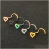 Näsringar Studs Surgical Steel Heart Stud Skruv Bend Piercing Smycken Kvinnor Pin Drop Delivery Body DHVD8