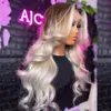 Perücken Peruanisches Haar Ombre Grau Blonde Farbige Transparente Spitze Frontal Perücke Vorgezupfte Aschblonde Körperwelle Perücke Für Schwarze Frauen Synthetik