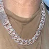 20mm Vermeil Hip Hop Argent avec 14k Rose Plaqué Or Chaînes Collier Emerald Cut Moissanite Diamond Iced Out Cuban Link Chain