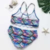 새로운 주름 스타일 여자 수영복 5-14y Biquini Tankini Set Children 's Beach Suit-St172 P230602