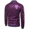 Men's Jackets Purple Sequin Varsity Coats For Men 70s Disco Dance Shiny Glitter Jacket Nightclub Stage Prom Bomber Male