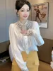 Blouses pour femmes Broderie Chemise blanche Femmes Tops Blouse Haut de gamme Luxe Designer Vêtements à manches longues Bureau Lady Veste Mode coréenne