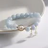 Strand Jade Plume Perle Aigue-Marine D'eau Douce Bracelet Femme Simple Cool Style String Party Bijoux Cadeau