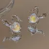 Stud Koreańskie Kolczyki Kamienne Śliczne piękno 3D Silver Rabbit Fashion Romantic Jewelry Akcesoria G230602