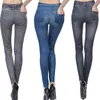 Leggings pour femmes Élastique Velet Imitation Denim Avec Poche Jeans Slim Jegging Pour Femmes Garder Au Chaud Pantalon Push Up Tenue Décontractée Bas