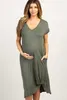 Robes de maternité 2022 solide à manches courtes col en v mode longue robe de femmes enceintes G220602 bon