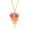 Mignon 18K plaqué or hibou pendentif colliers avec arc-en-ciel Zircon Colorcul goutte huile femmes collier bijoux cadeaux