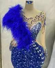 2023 May Aso Ebi Royal Blue Vestido de fiesta Plumas con cuentas Cristales Noche Fiesta formal Segunda recepción Cumpleaños Vestidos de compromiso Vestidos Robe De Soiree ZJ345