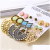 Stud Vintage Boucles D'oreilles Ensemble Pour Les Femmes Bohème Or Couleur Mixte Feuille Fleur Strass Déclaration Oreille Bijoux En Gros Drop Delivery Dhn14