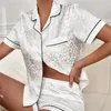 Womens abbigliamento da sonno donne pigiami signore set di pigiama set di seta sexy sexy homewear leopard casual shirtshort shirtshort femmina 230601