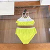 23SS Maillots de bain pour filles Designer Summer Maillot de bain deux pièces Enfants Pur coton Couleur assortie Sling Girls Swim Wear Beach Bikinis Maillots de bain deux pièces vêtements pour bébés