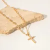 Newest Cross Pendant Imitation Pearl Bead Splicing Necklace Stainless Steel Paperclip Chain Jewelry