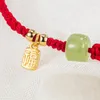 Link Bracelets 2023 Marchio Hetian Jade Fortune For Women Charm Red Rope Decorazione intrecciata Decorazione a mano Bracciale Regalo