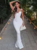 Feestjurken Witte Cut Out Slip Strakke Maxi Jurk Dames 2023 Zomer Sexy Elegant Gala Night Party Dames Backless Bodycon Wrap Lange Jurken T230602