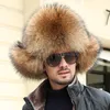 Unisex Winter Full Covered Real Fox Fur Hats Russian Hat Ski Trapper Hunter Hat Earflap Cap