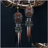 Dangle Shandelier Mtiple Ethnic Boho Vintage Tassel Feather drop earrings for women for classic metal beads earingsギフトステートメントJew dhzh0