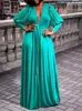 Casual Dresses VONDA Summer Bohemian Maxi 2023 Women Elegant Satin Long Sundress Zipper Sexy Lantern Sleeve Baggy V Neck Party Vestidos