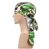 Berets Unisex Imitation Silk Durag Pirate Cap Contrast Color Camouflage Bandana Turban Hat Long Tail Cycling Beanie Headwrap