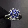 Cluster Ringen Fijne Sieraden Pt900 Echt Platina Goud Natuurlijke Blauwe Saffier 0.9ct Edelstenen Diamanten Vrouwelijke Bruiloft