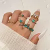 Bandringe IPARAM Grüne Kristallringe Set für Frauen Goldfarbe Herz Schmetterling LIEBE Schlange Vintage Fingerring Modeschmuck Geschenk J230602