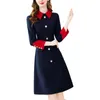 Casual Dresses Elegant Office Ladies Work Midi Dress Women Fashion Long Sleeve Slim Button Patchwork Party Knee-Length Autumn Winter