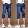 6 Färg Classic Summer Elastic Thin Casual Denim Cutting Long Sleeve Men's Blue Jeans Shorts P230602