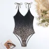 Maillot de bain pour femme Gradual Leopard V Neck One Piece Maillot de bain pour femme avec jupe longue Sarong Beach Cover Ups Tummy Control Maillot de bain