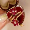 Band Rings Vintage Delicate Floral Ruby Ring Female 925 Stamp Temperament Inlaid Full Of Diamond Opening Ring Party Birthday Present J230602