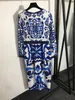 23ss robes d'été femmes s'habillent vêtements de créateurs pour femmes motif imprimé en porcelaine bleu et blanc couleur assortie robe à manches longues col rond vêtements pour femmes a1