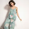 Женская одежда для сна хлопка Viscose Ladies Threepiece Pajamas Set Women Spring и осень удобная мягкая одежда для домашнего костюма с брюками 230601