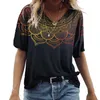 Womens TShirt Summer 5XL Vintage Casual Black Fashion V Neck Pullover Short Sleeve Printed Loose Daily Tops Design Clothe 230601