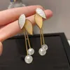 Studguldblad örhängen för kvinnor kedja blomma pärla dingle örhänge födelsedagsfest gåva Alla hjärtans dag smycken