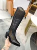 Bottes de styliste en cuir véritable pour femmes, bottes pointues en maille ajourée au genou, mode Sexy, vêtements extérieurs, bottes décontractées, Size35-42