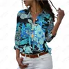 Blusas Femininas Caimento Solto Camisa Feminina Botão Primavera Cardigan Decote em V Top Aquarela Flor Impressão 3D XS-5XL Casual Trabalho em Casa