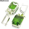 Dingle örhängen 44x13mm smyckesuppsättning elegant rektangel 18x13mm skapad grön peridot cz för syster silverhänge