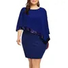 Casual Dresses Plus Size Sexy Milk Silk Party Women Irregular Cape Solid Color Sequin Decor Bodycon Midi Dress Summer 2023