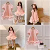 Robes Robes de fille Childrens Jupe décontractée rose Marque de concepteur de luxe Robe de mode Filles Net Yarn ShortSleeved Princess for Kids Q0716