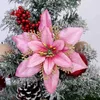 Flores decorativas 13cm Navidad brillo Poinsettia flor árbol de Navidad para adornos de corona boda fiesta primavera Festival Decoración