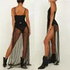 Jupes Femmes Black Sequin Mesh Transparent Split Long Maxi Skit Femme Sheer Beach Wrap Sarong Pareo pour Gothic 230601